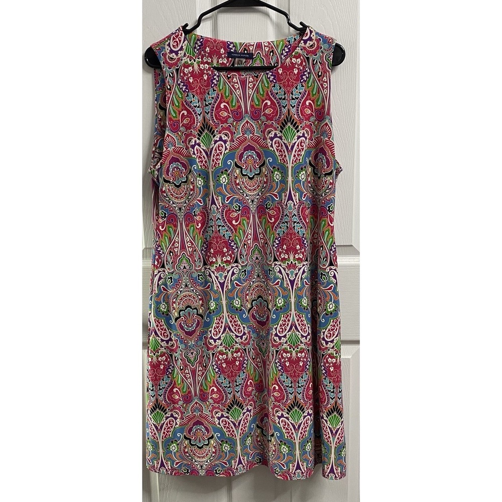 Tommy Hilfiger Womens Paisley Jersey A-Line Sleeveless Dress Pink/Purple/Blue 14